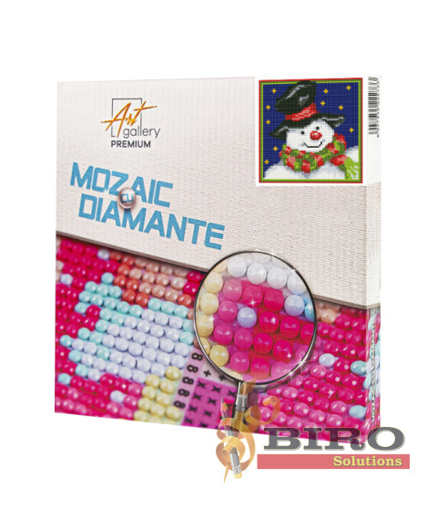 Mozaic cu diamante 20x20 cm Om de zăpadă în pălărie și fular